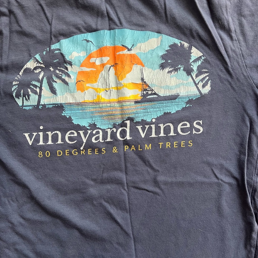 Vineyard Vines Navy Tee with Tropical Graphic